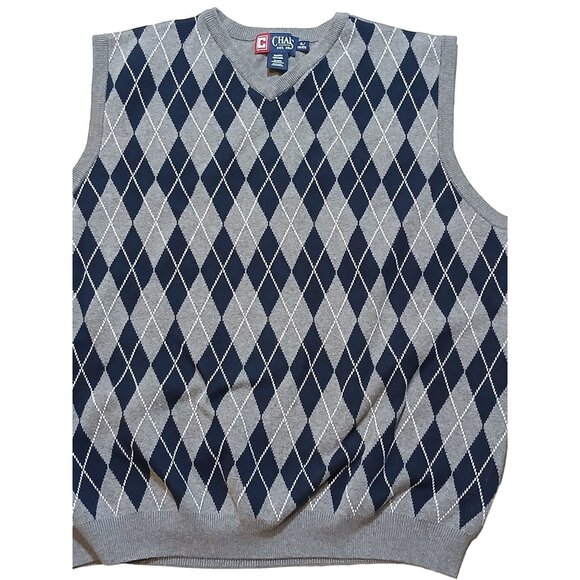 Chaps Mens Argyle Sweater Vest Gray Blue Vneck Ribbed Hem Size XL - Picture 6 of 6